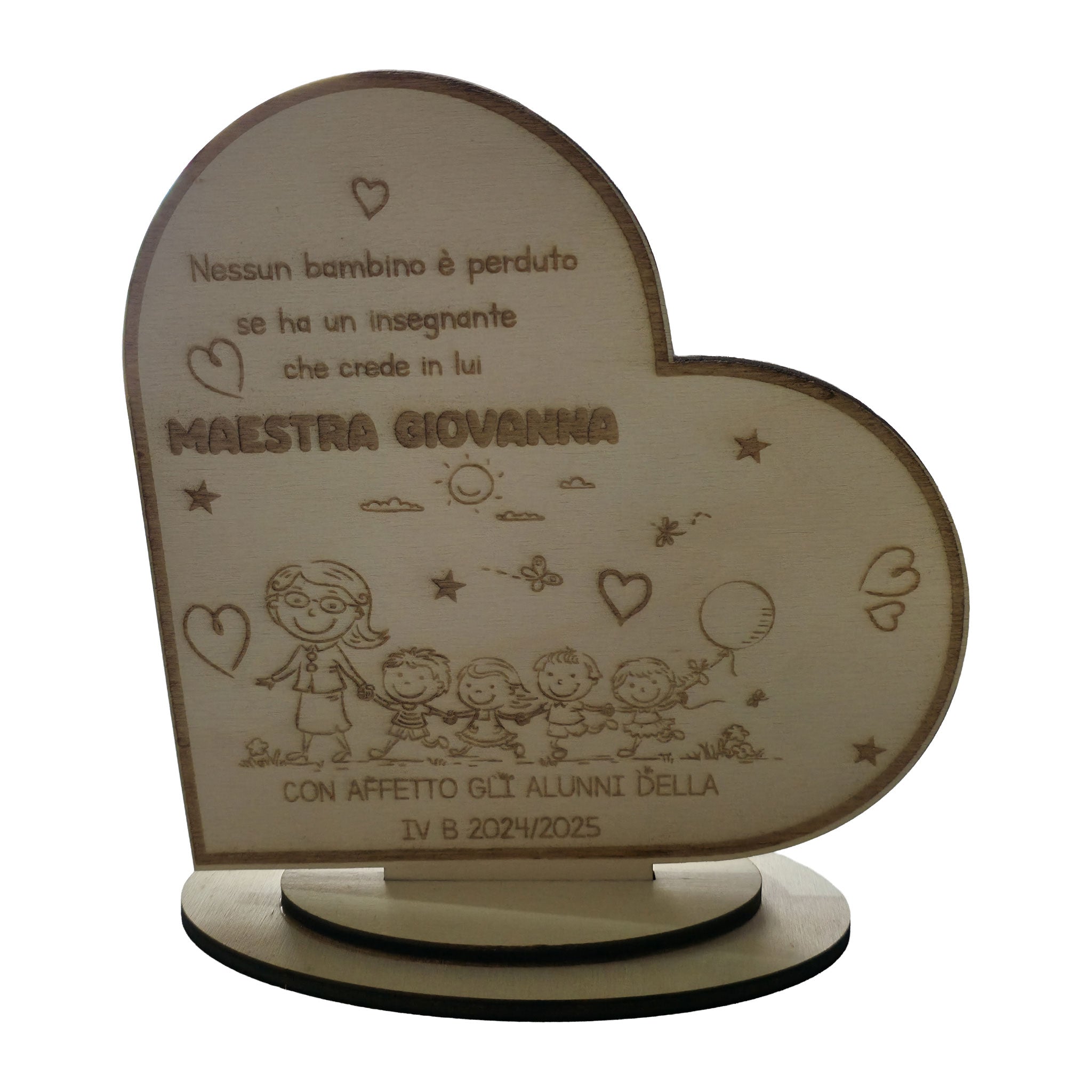 Cuore in Legno Personalizzato – Dedica per la Maestra
