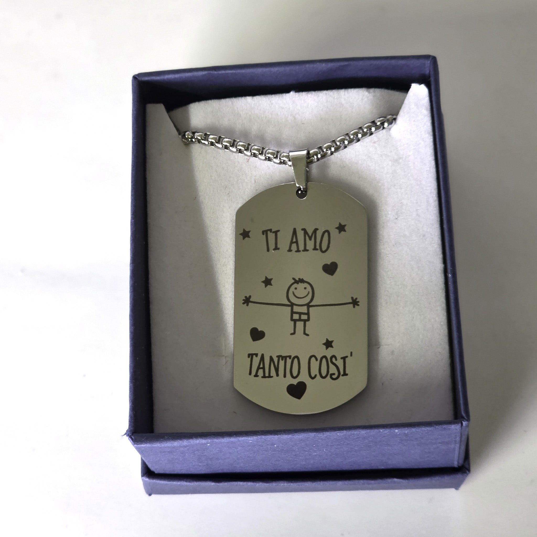 Collana con Piastrina in Acciaio – "Ti Amo Tanto Così"