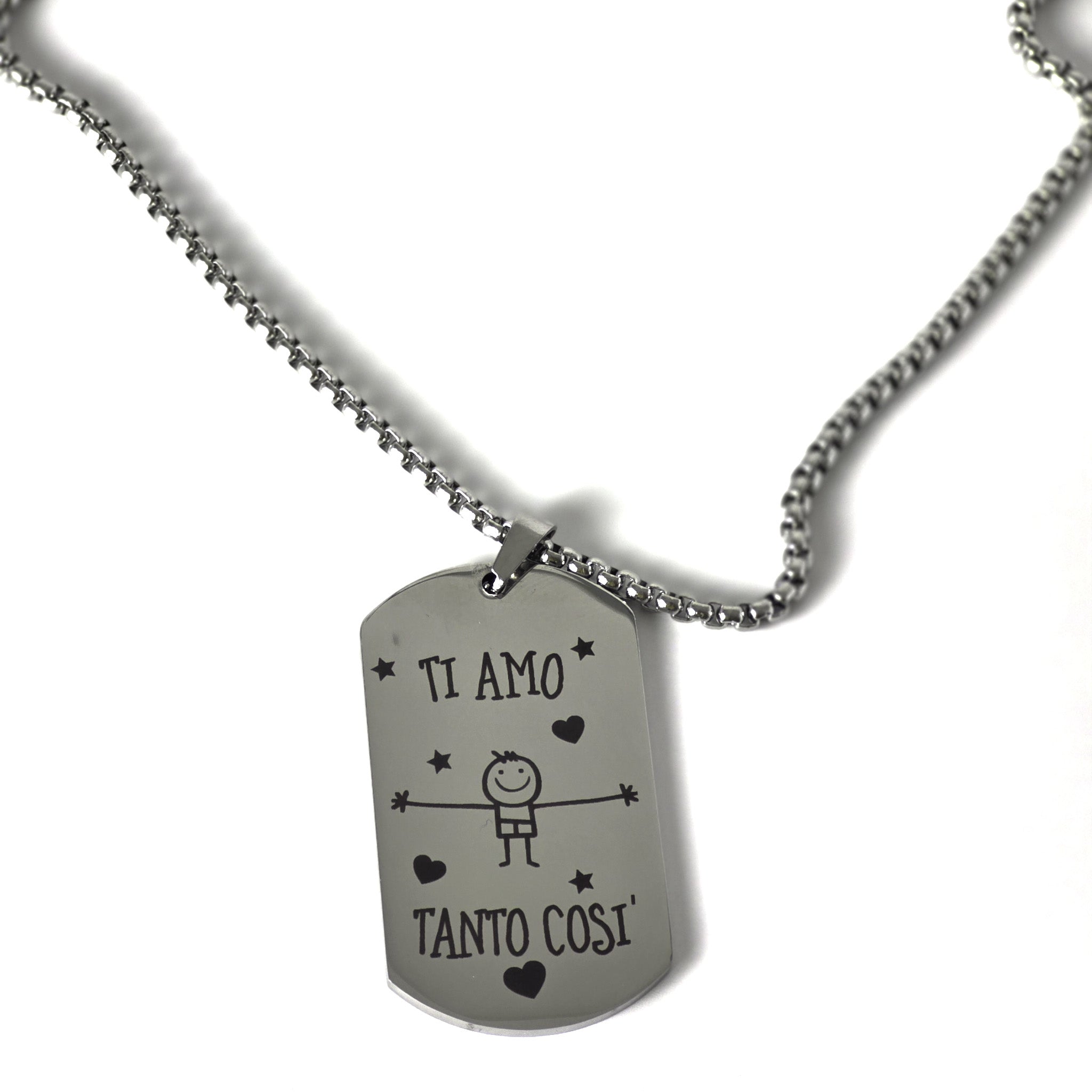 Collana con Piastrina in Acciaio – "Ti Amo Tanto Così"