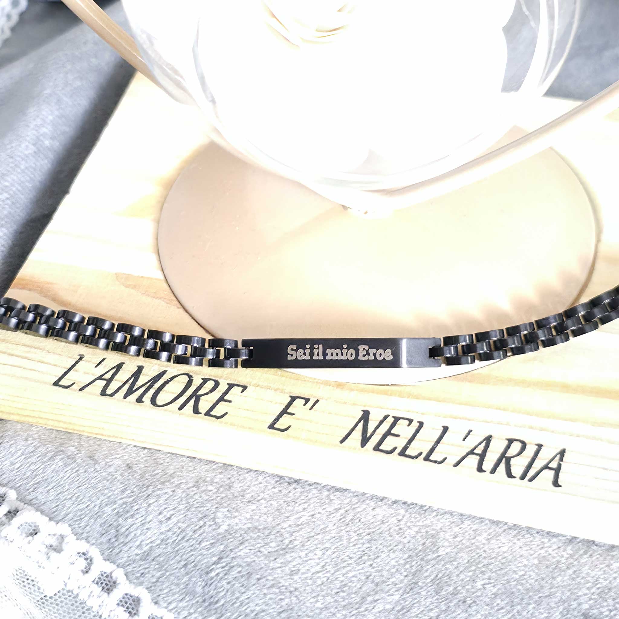 Bracciale in Acciaio Nero "Sei il mio Eroe" – Edizione Speciale Festa del Papà