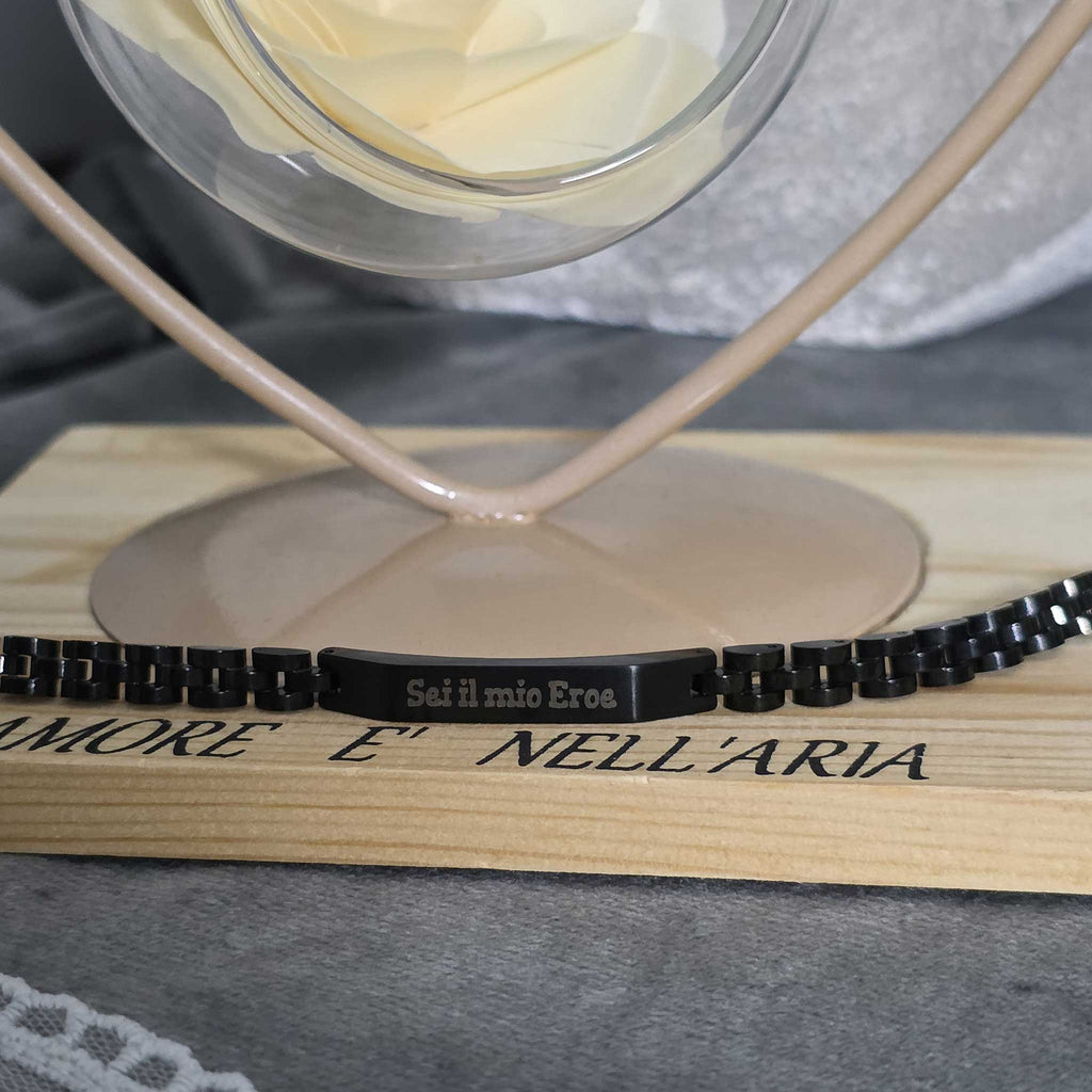 Bracciale in Acciaio Nero "Sei il mio Eroe" – Edizione Speciale Festa del Papà