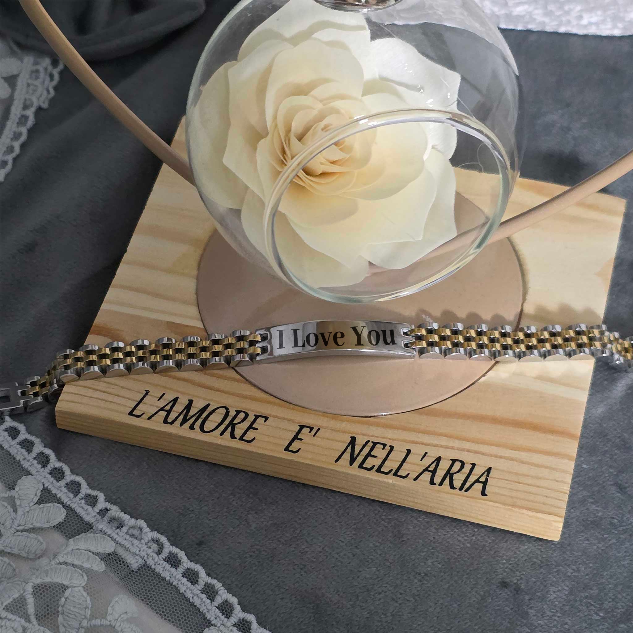 Bracciale in Acciaio Silver and Gold "I Love You" – Regalo Speciale per la Festa del Papà (Copia)
