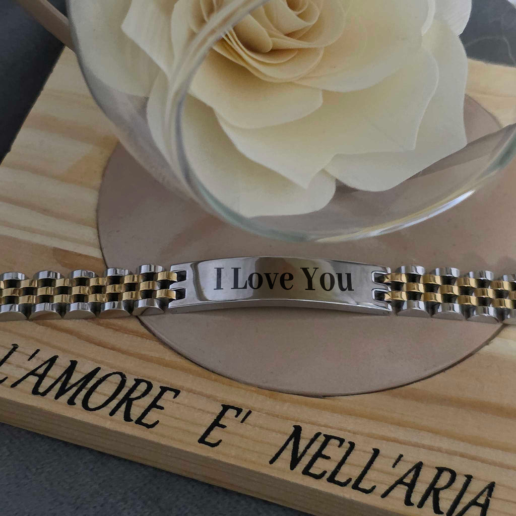 Bracciale in Acciaio Silver and Gold "I Love You" – Regalo Speciale per la Festa del Papà (Copia)