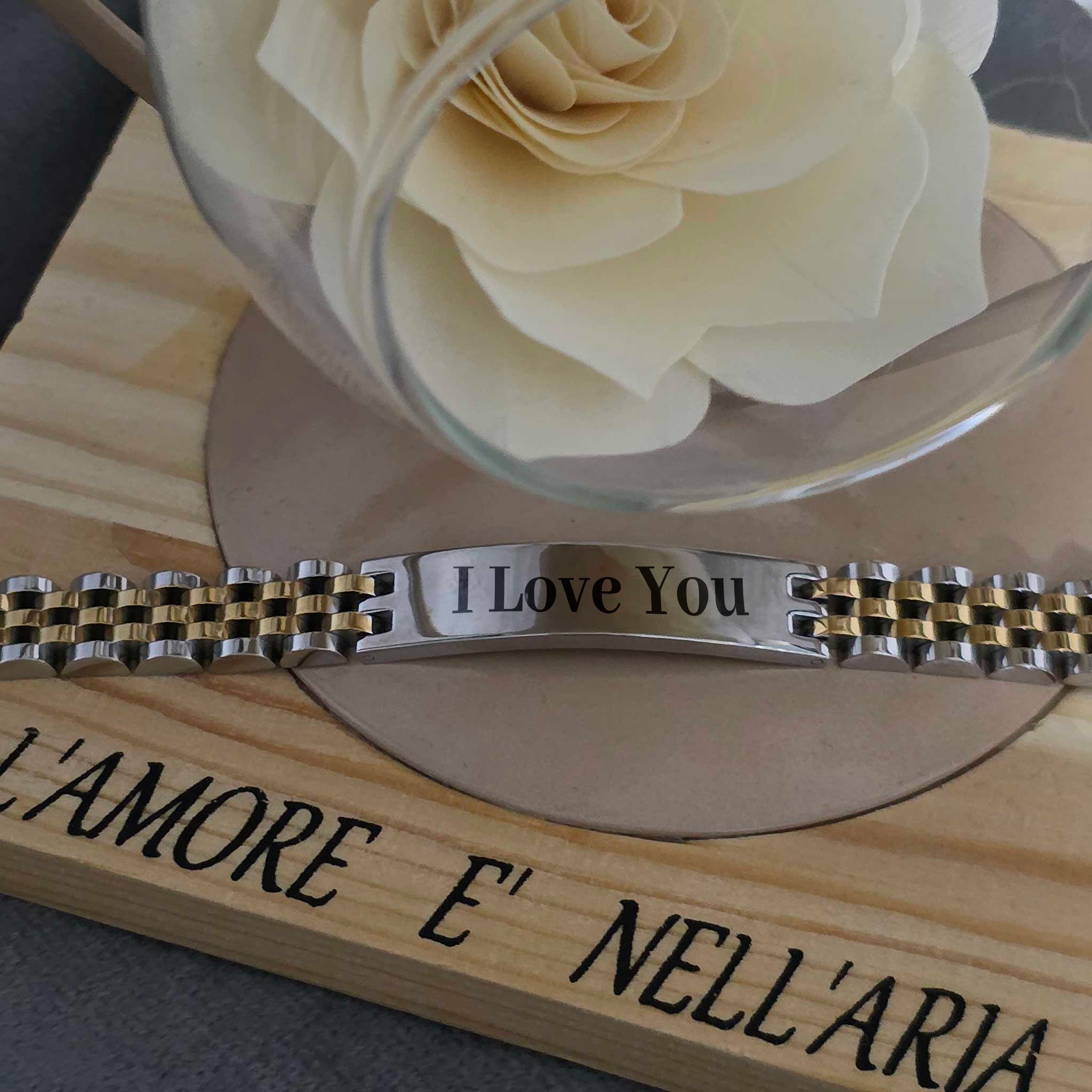 Bracciale in Acciaio Silver and Gold "I Love You" – Regalo Speciale per la Festa del Papà (Copia)